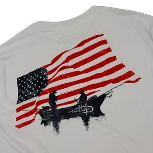 Reel Life Mens Size Large White American Flag Long Sleeve Fishing Shirt